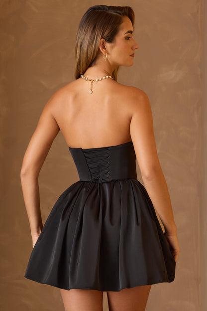 Cowl-Neck Corset Mini Dress in Black