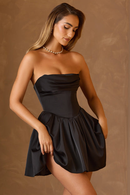 Cowl-Neck Corset Mini Dress in Black