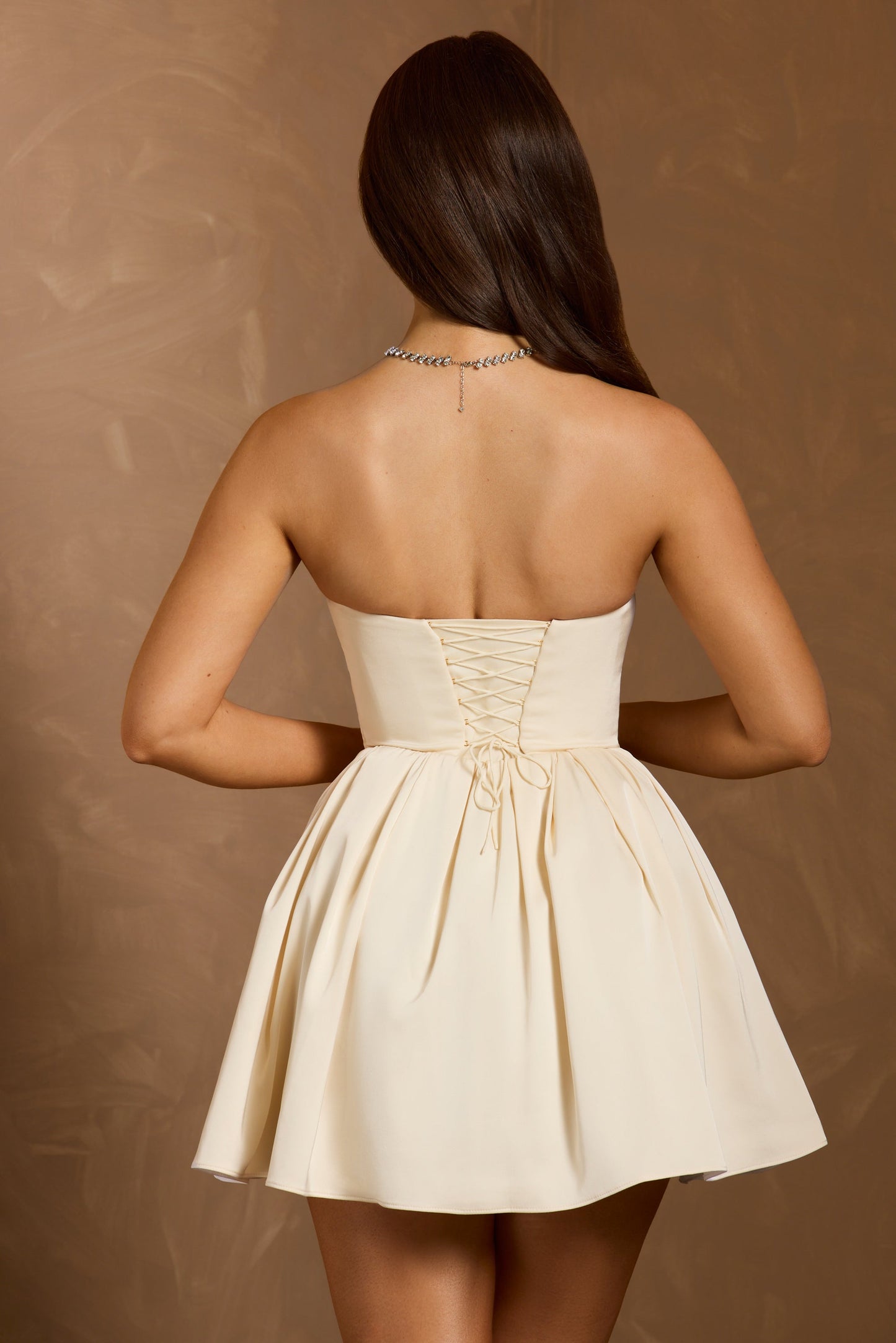 Cowl-Neck Corset Mini Dress in Ivory