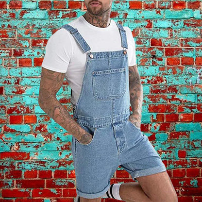 Men's Vintage Denim Ripped Cargo Shorts Jumpsuit Overall 65193363M