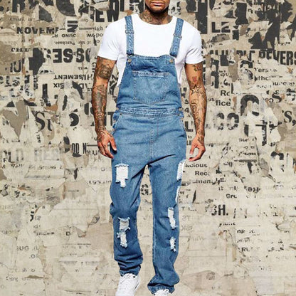 Men's Casual Ripped Denim Overalls 40221493M