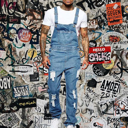 Men's Casual Ripped Denim Overalls 40221493M