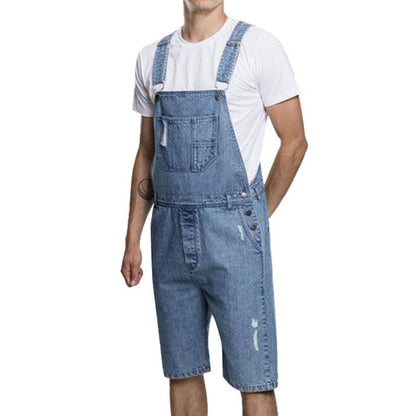 Men's Vintage Ripped Denim Shorts Overalls 90143883M