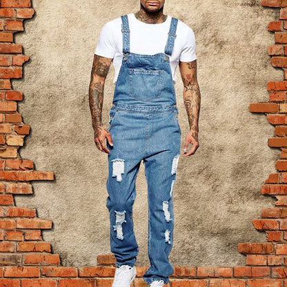 Men's Casual Ripped Denim Overalls 40221493M