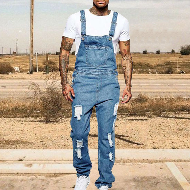 Men's Casual Ripped Denim Overalls 40221493M