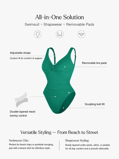 Shapewear Twist Front Ruched Sculpting Swimsuit