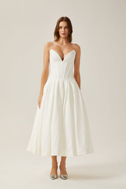 Katherine™ | off-shoulder corset midi dress in White