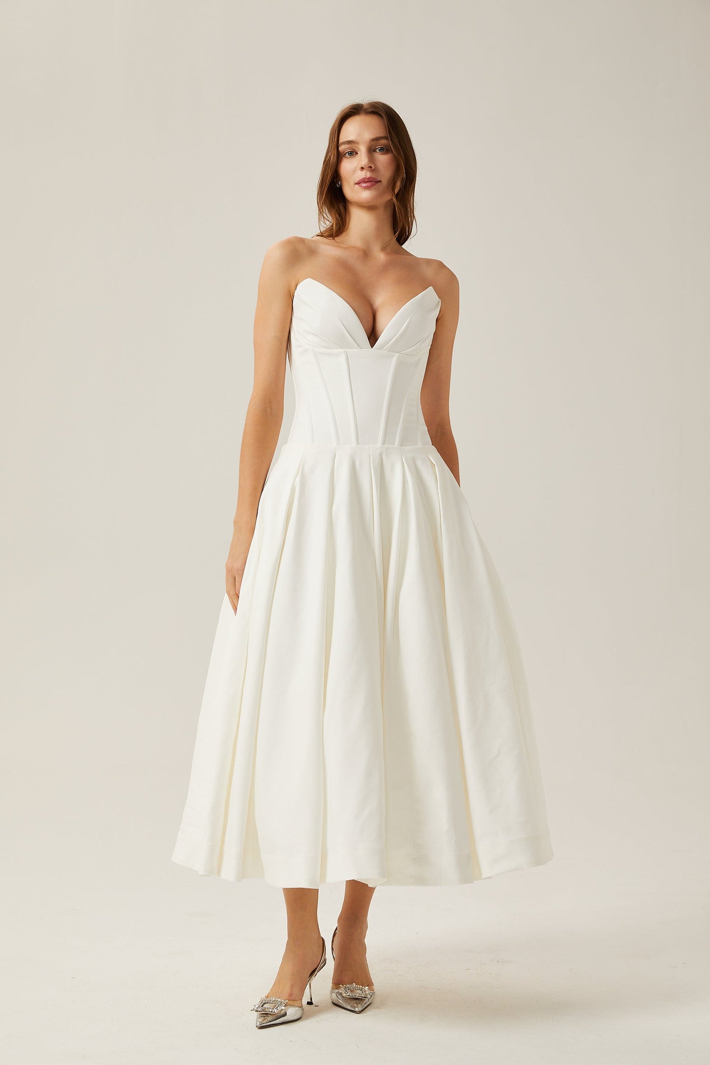 Katherine™ | off-shoulder corset midi dress in White