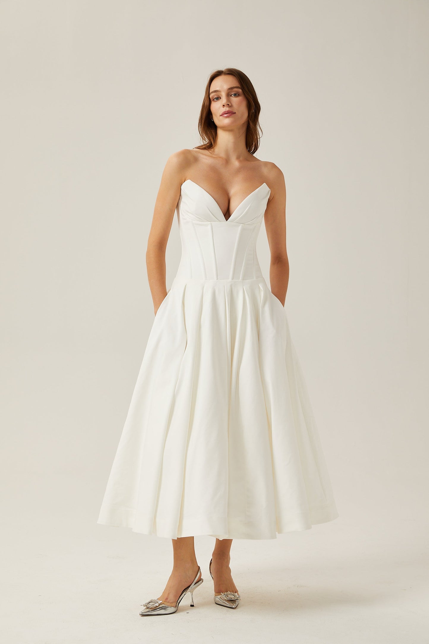 Katherine™ | off-shoulder corset midi dress in White