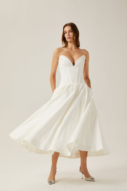 Katherine™ | off-shoulder corset midi dress in White