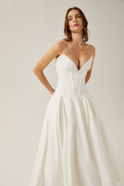 Katherine™ | off-shoulder corset midi dress in White