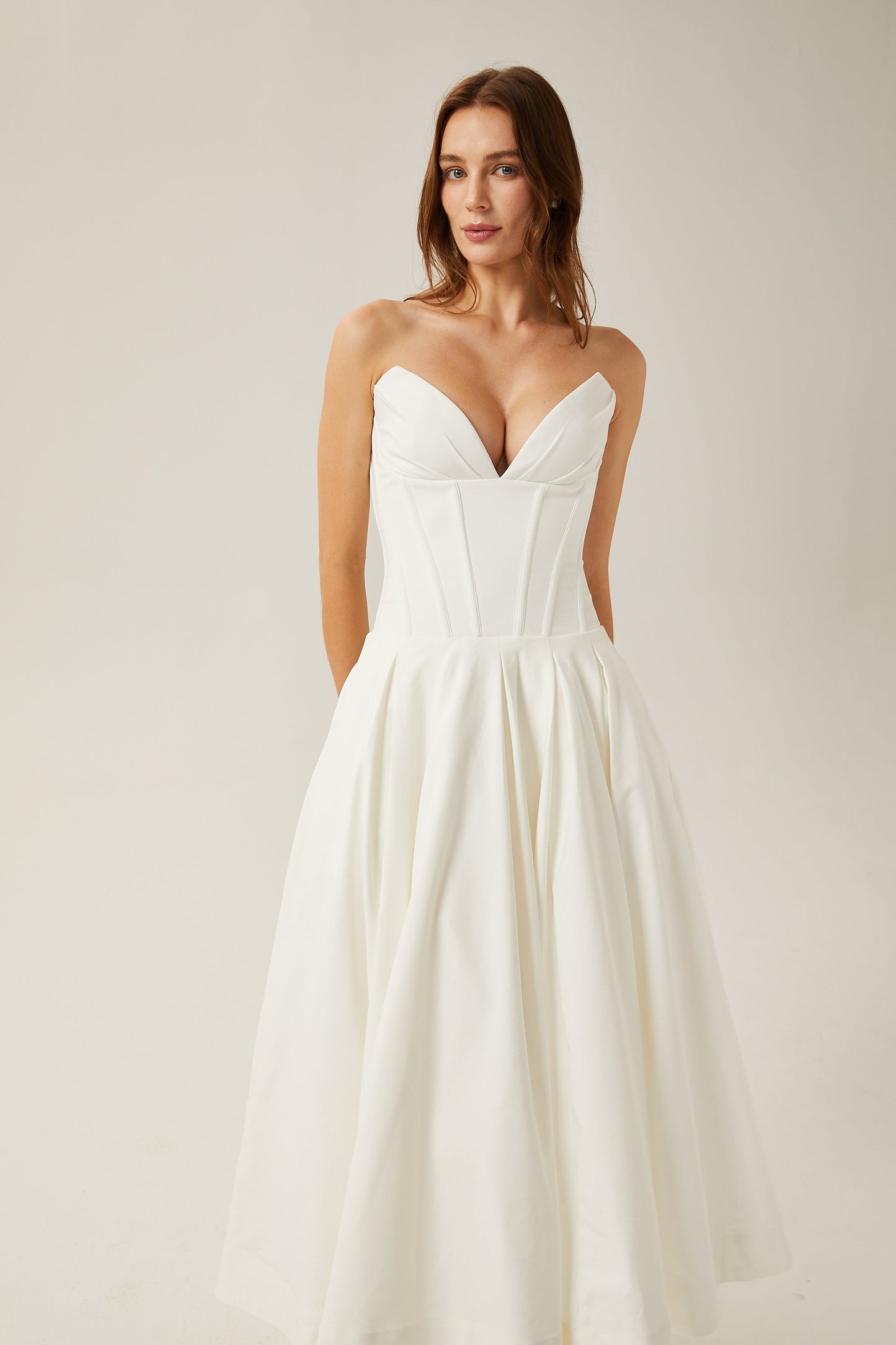 Katherine™ | off-shoulder corset midi dress in White