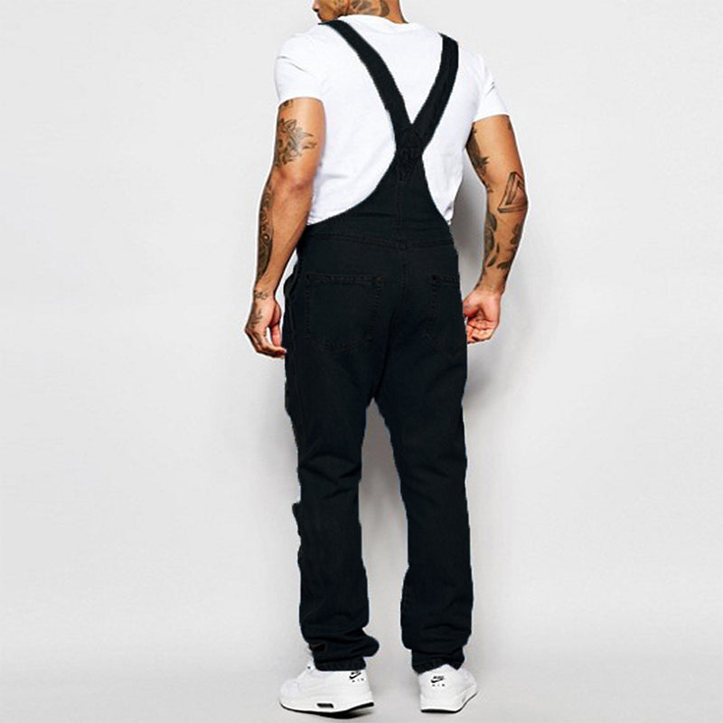 Men's Casual Ripped Denim Overalls 40221493M