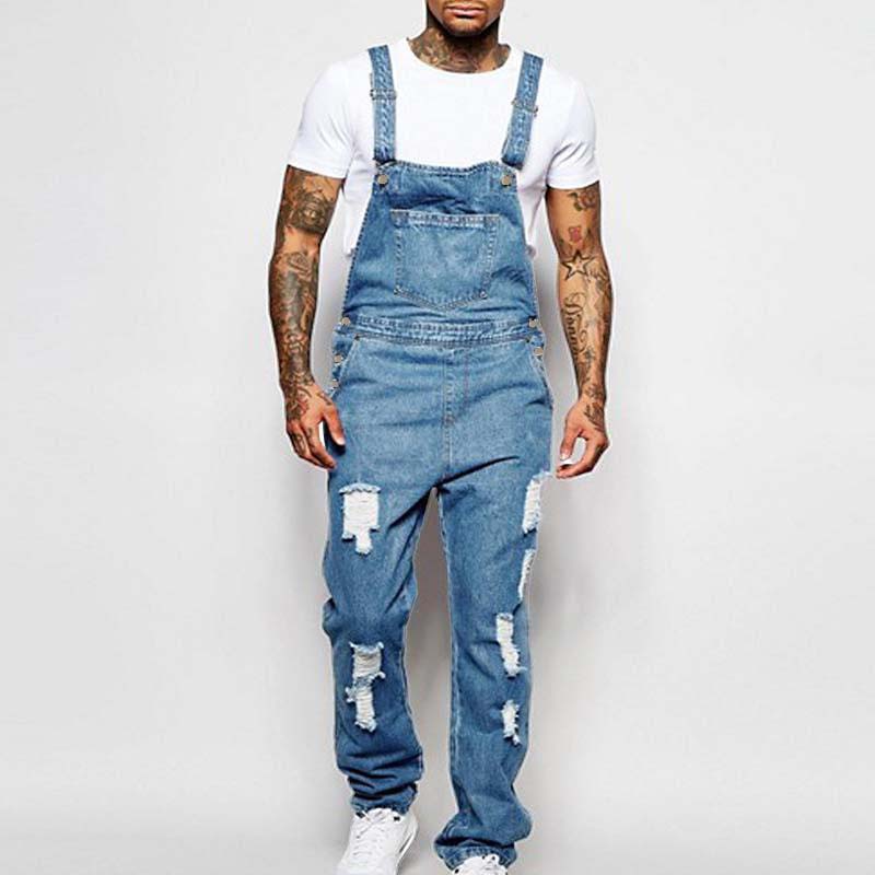 Men's Casual Ripped Denim Overalls 40221493M