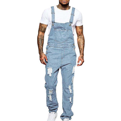 Men's Casual Ripped Denim Overalls 40221493M