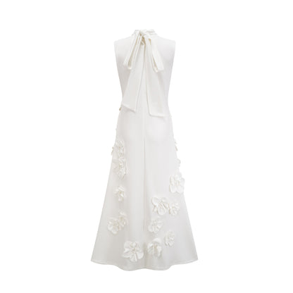 Magali™ | bow-tie faux-flower embellished sleeveless maxi dress in White