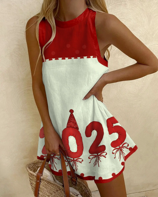 Celebrate 2025 Print Sleeveless Mini Dress