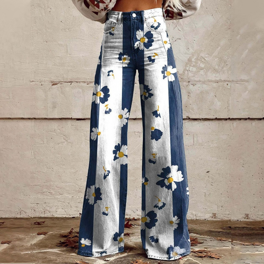 Katherine | Retro Denim Wide-Leg Pants