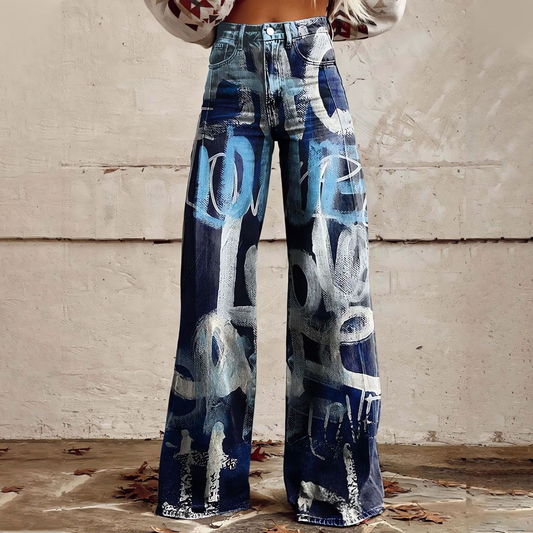 Kendall | Grafitti Denim Wide-Leg Pants (Copy)