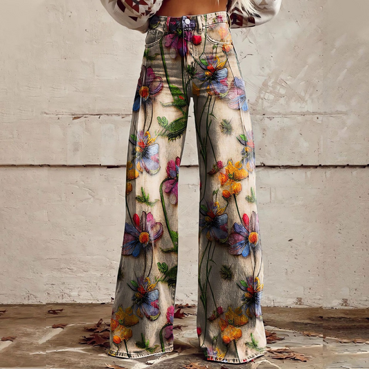 Claire | Vintage Floral Wide-Leg Pants