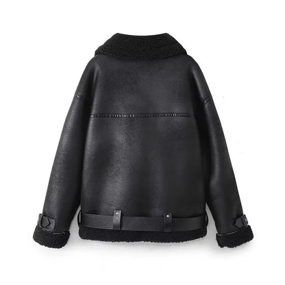 Debra™  | Black Collared Faux Shearling Jacket