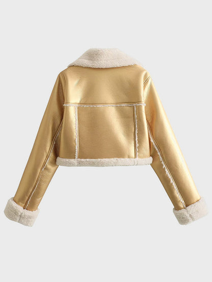 Lara™ | Gold Zip Bomber Jacket