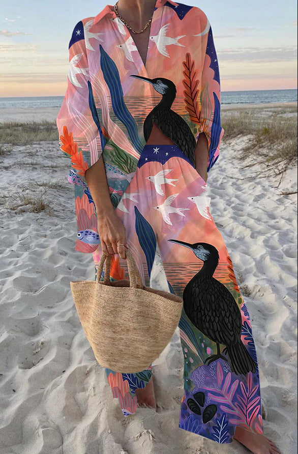 Bird Sunset print two piece set