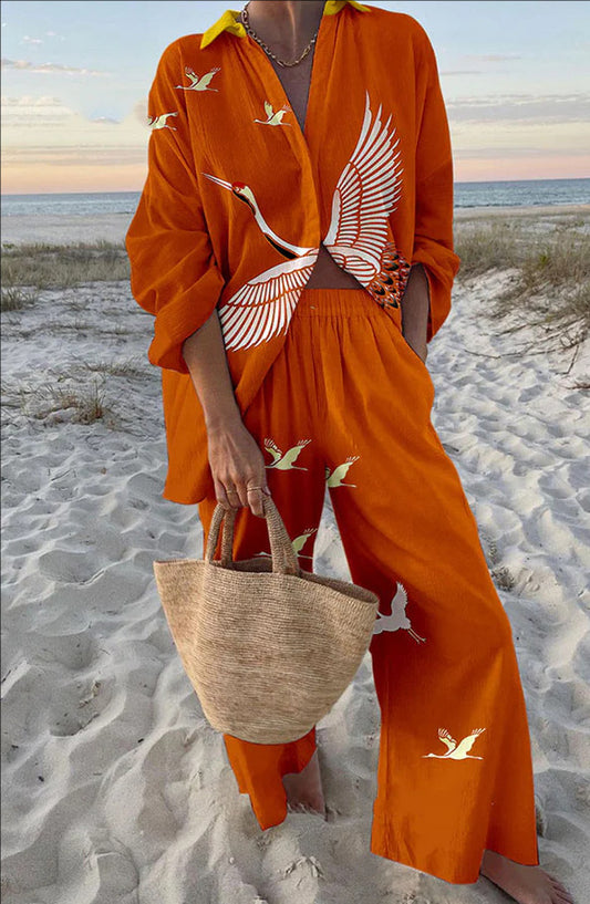 Sunset Crane print two piece set