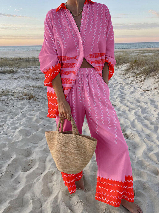 Pink Sea print two piece set