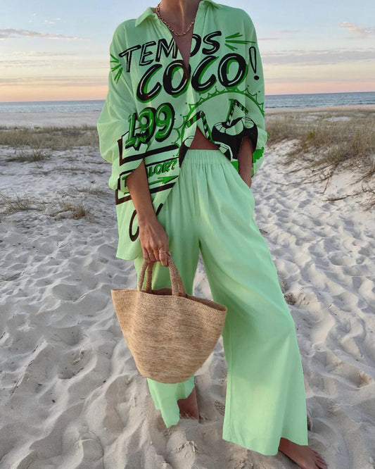 Green Cocos Print two piece set