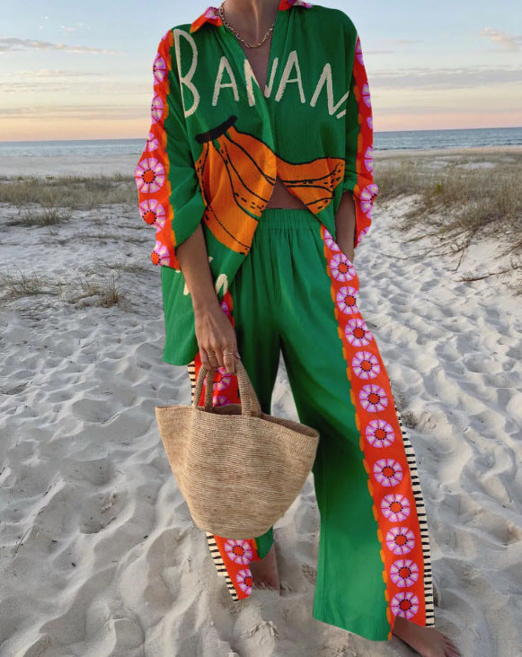 Orange Banana Print two piece set