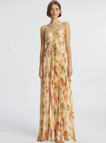 Andréa™ |cut-out floral-print pleated maxi dress