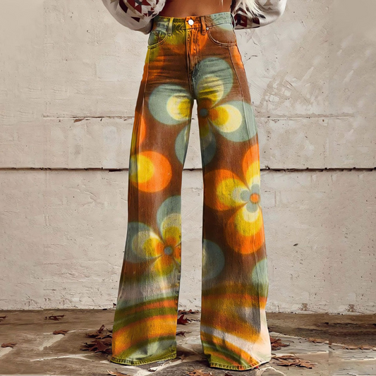 Gwen | Painted Floral Wide-Leg Pants