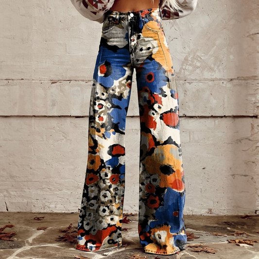 Cally | Abstract Floral Wide-Leg Pants