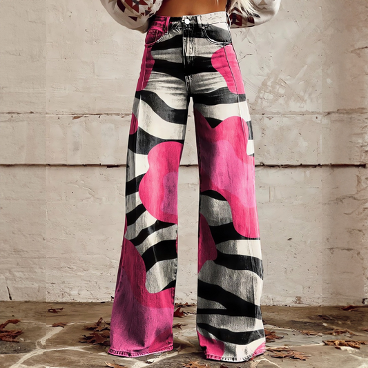 Roxy | Pink Zebra Wide-Leg Pants