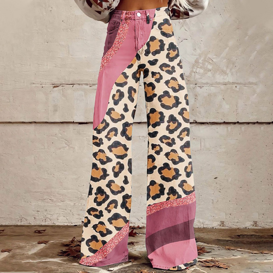 Gina | Pink Leopard Wide-Leg Pants