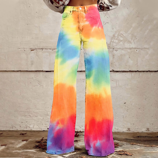 Ella | Vibrant Rainbow Wide-Leg Pants