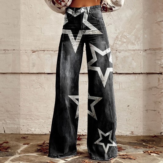 Lena | Black Star Wide-Leg Pants