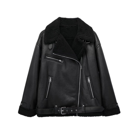 Debra™  | Black Collared Faux Shearling Jacket