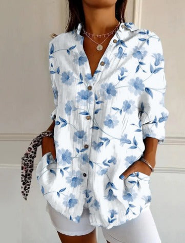 Vintage Light Blue Floral Blouse