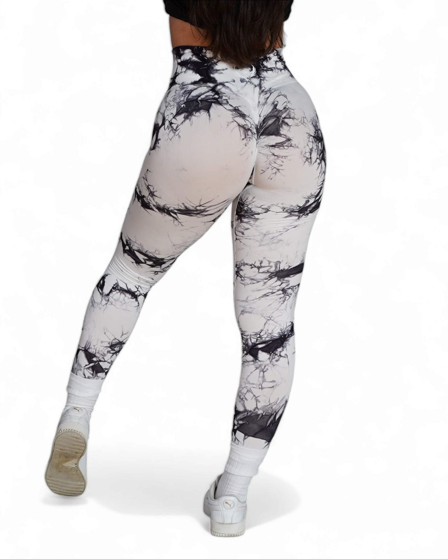 Tiedye Butt-Lifting Leggings  - White/Black