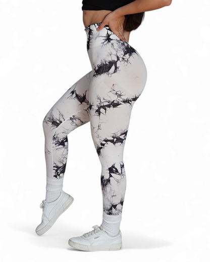 Tiedye Butt-Lifting Leggings  - White/Black