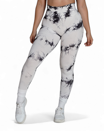 Tiedye Butt-Lifting Leggings  - White/Black