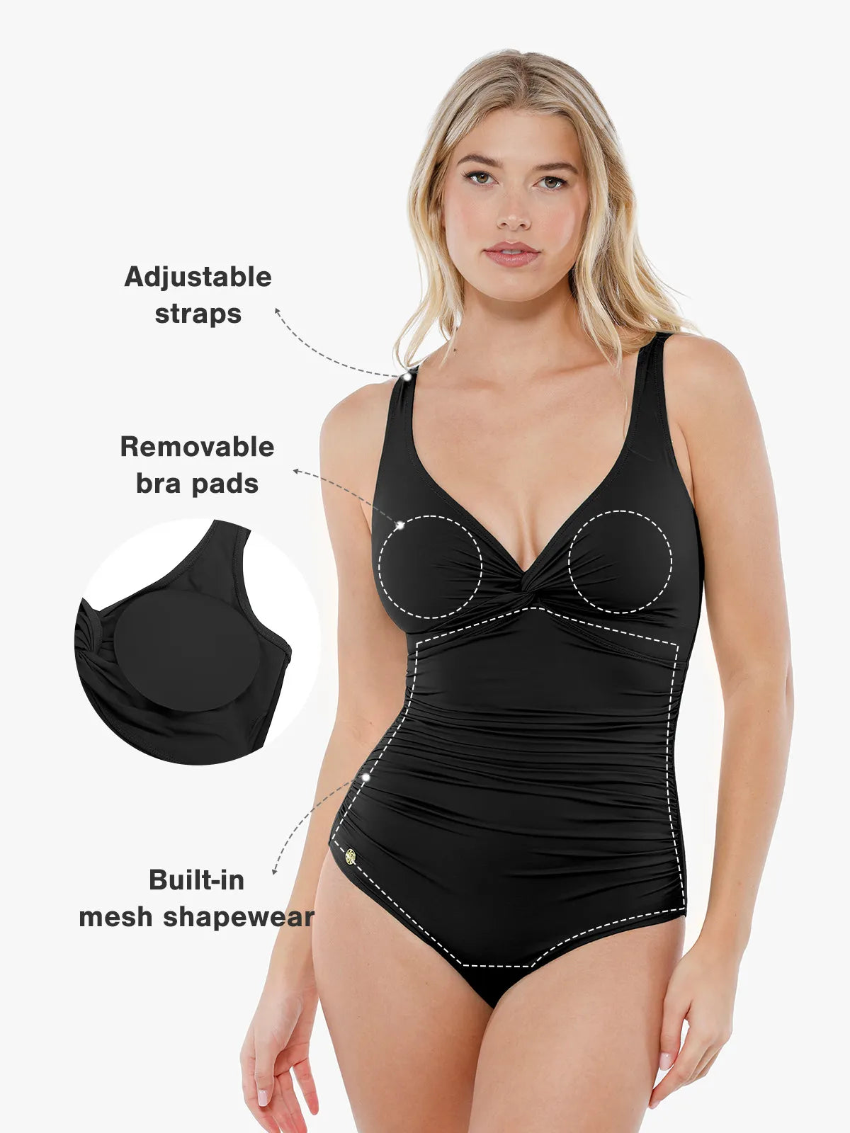 Shapewear Twist Front Ruched Sculpting Swimsuit