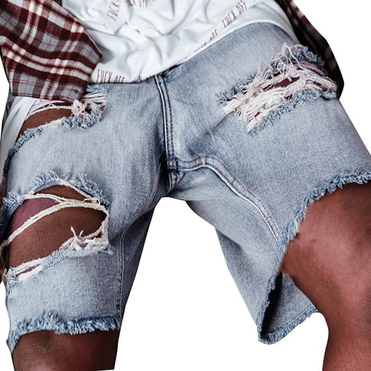 Men's Vintage Fashion Ripped Denim Shorts 68480597Y