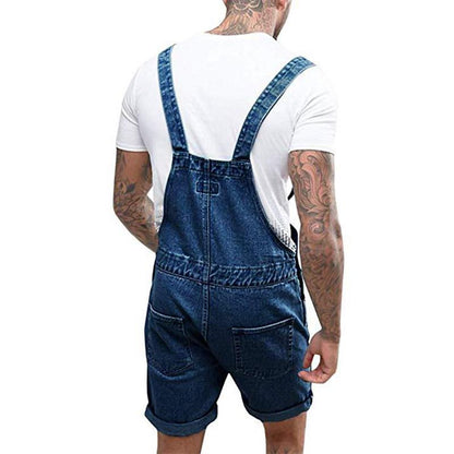 Men's Vintage Denim Ripped Cargo Shorts Jumpsuit Overall 65193363M