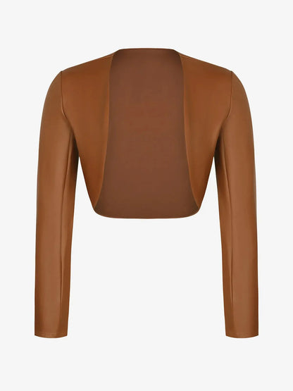 Long Sleeve Faux Leather Bolero Jacket