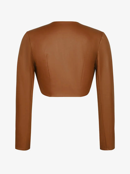 Long Sleeve Faux Leather Bolero Jacket