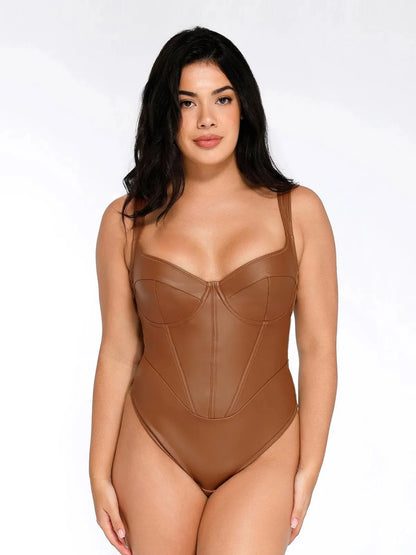 Shapewear Faux Leather Hourglass Corset Bodysuit