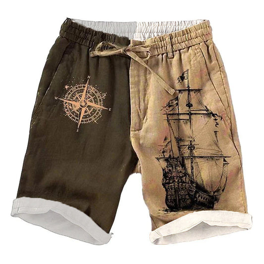 Men's Casual Vintage Ship Print Drawstring Shorts 37009889Y